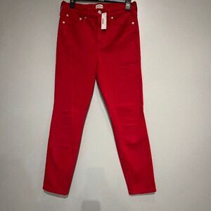 J. Crew 10” High Rise Toothpick Size 28 Christmas Red Skinny Jeans Stretch NEW #
